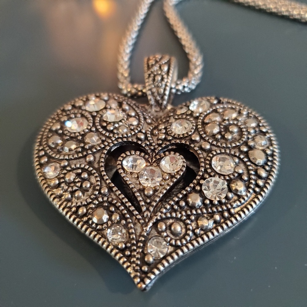 Chunky Heart Statement Necklace in Silver